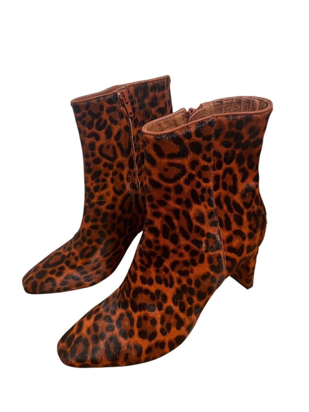 Charlotte Stone Women's Livia in Sienna Leopard Calf Hair Ankle Booties- Size 7